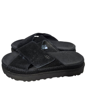 Ugg Goldenstar Cross Slide Sandals Black Platform Open Toe Suede Chunky Lug Sole Flat Form Criss Cross 9