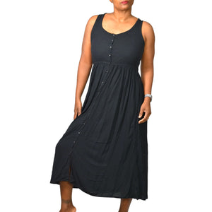 Frye Easy Button Front Dress Black Midi Minimalist Tank Jersey Knit Pockets Rayon XS