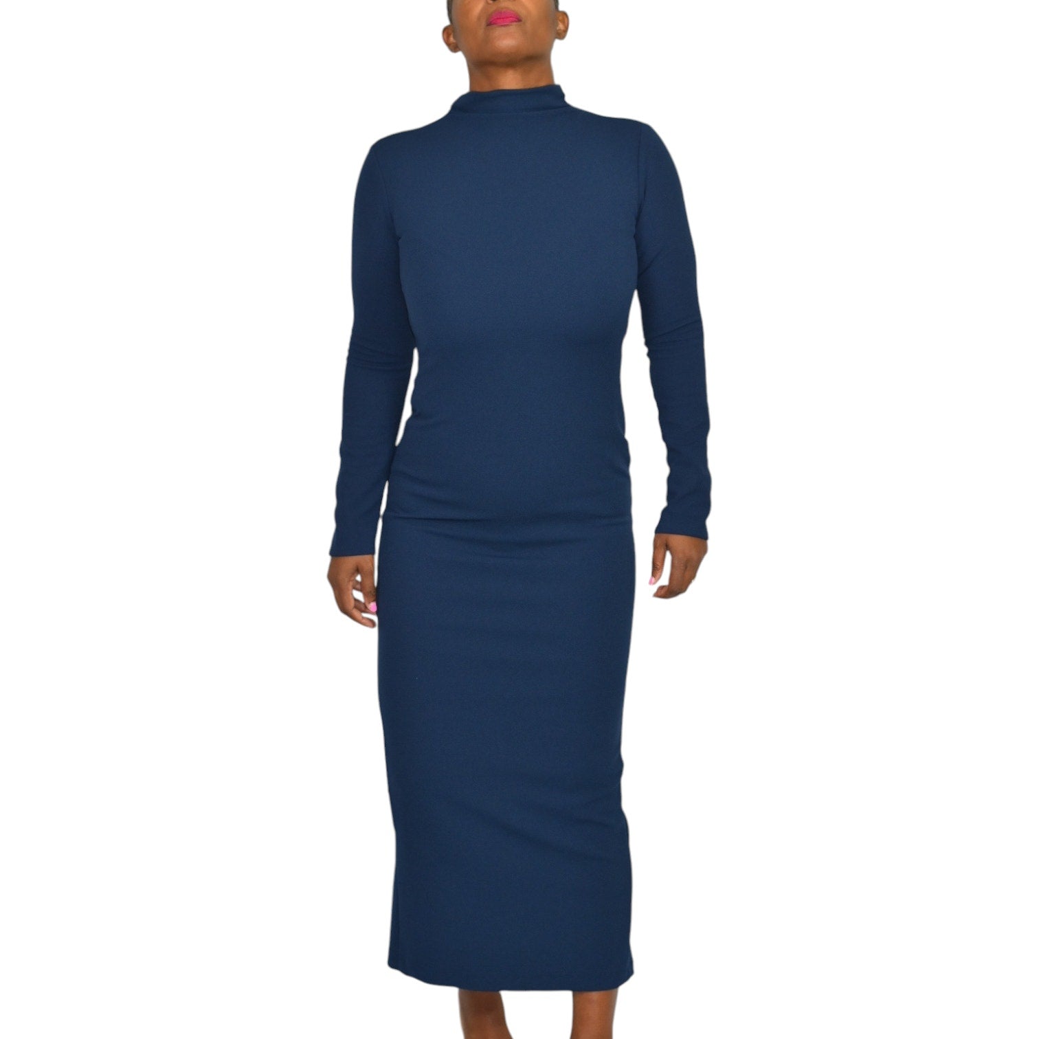 Zara Open Back Dress Blue Navy Crepe High Neck Long Sleeves Midi Colum The Thriftanista Closet Zara Open Back Dress Blue Navy Crepe High Neck Long Sleeves Midi Colum The Thriftanista Closet