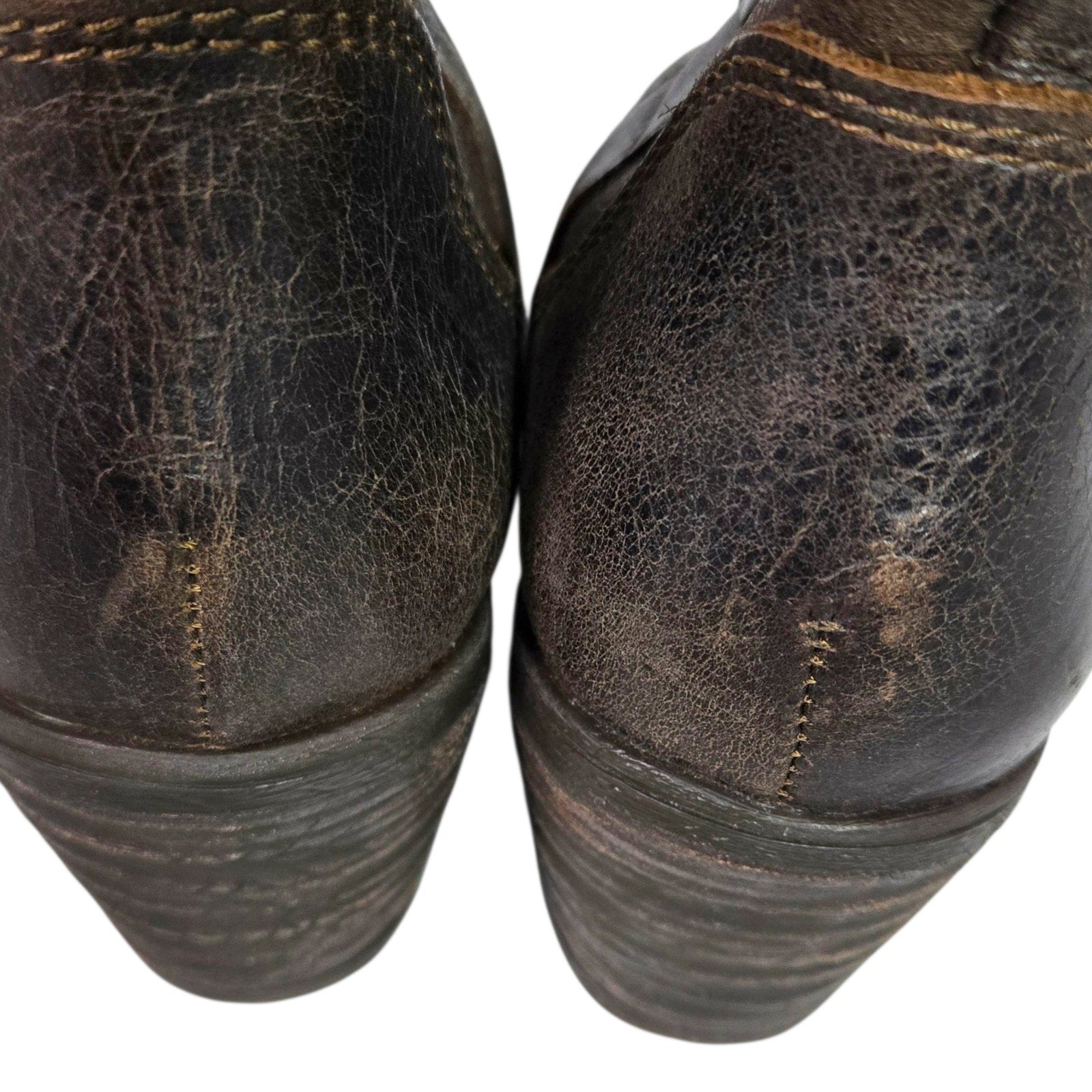 Born Leather Motorcycle Boots Brown Distressed Studs Mid Calf Winter Pull On 8.5