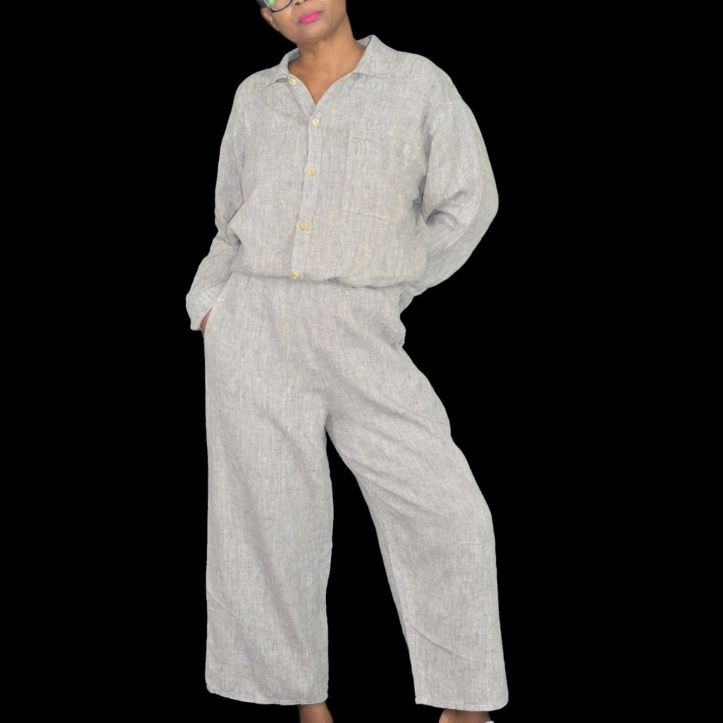 Flax Jeanne Engelhart Floods Pants Set Linen Suit Matching Beige Natural Baggy CoOrd Size Small