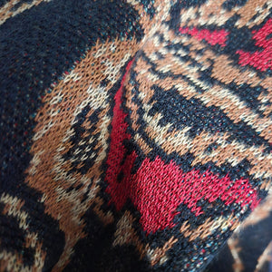 Peruvian Connection Floral Tapestry Jacquard Sweater Dress Black Cotton Knit Print Long Sleeves Midi Small