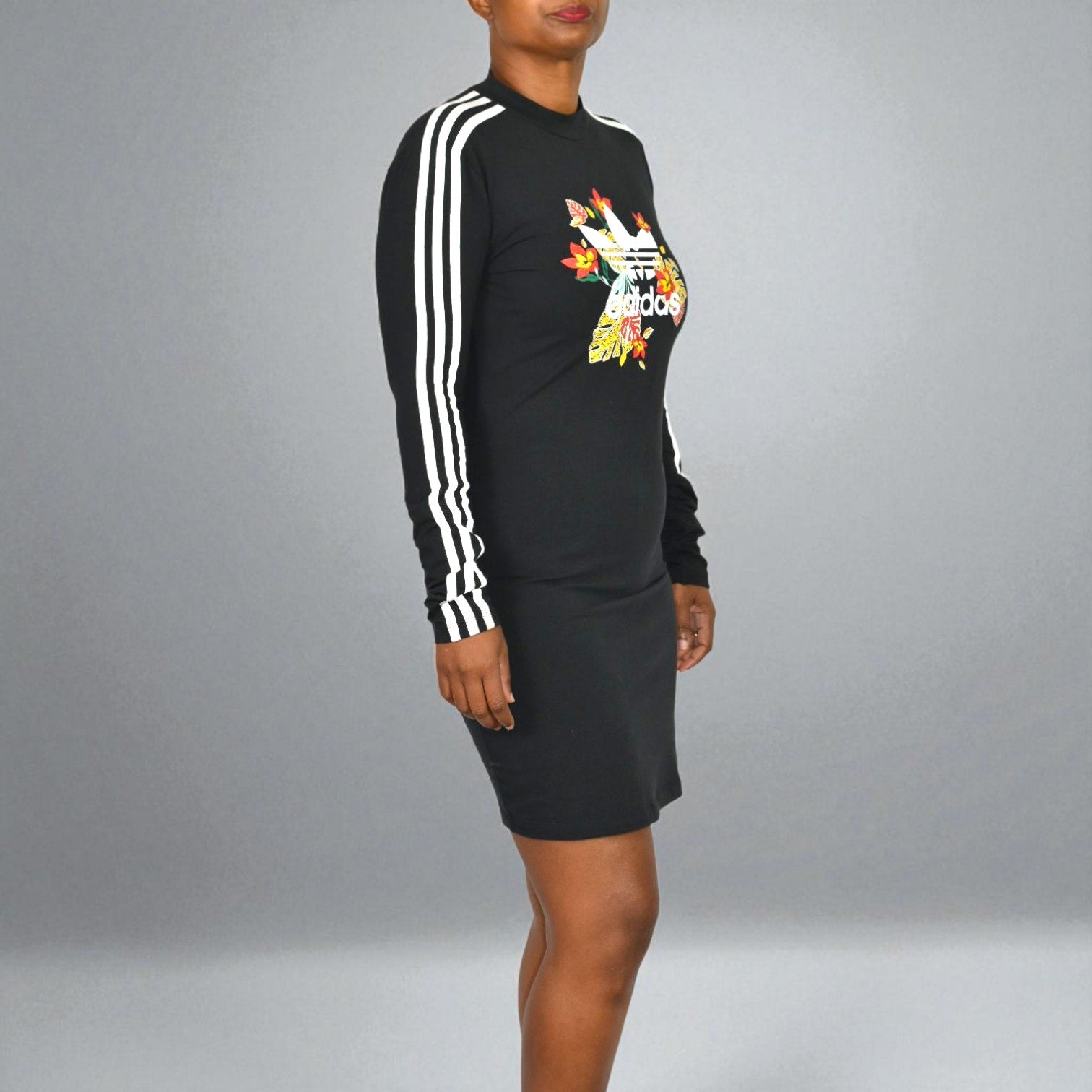Adidas x HER Studio London Floral Trefoil Dress Black Long Sleeve Mini Logo Medium