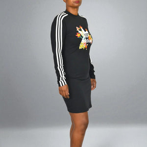 Adidas x HER Studio London Floral Trefoil Dress Black Long Sleeve Mini Logo Medium