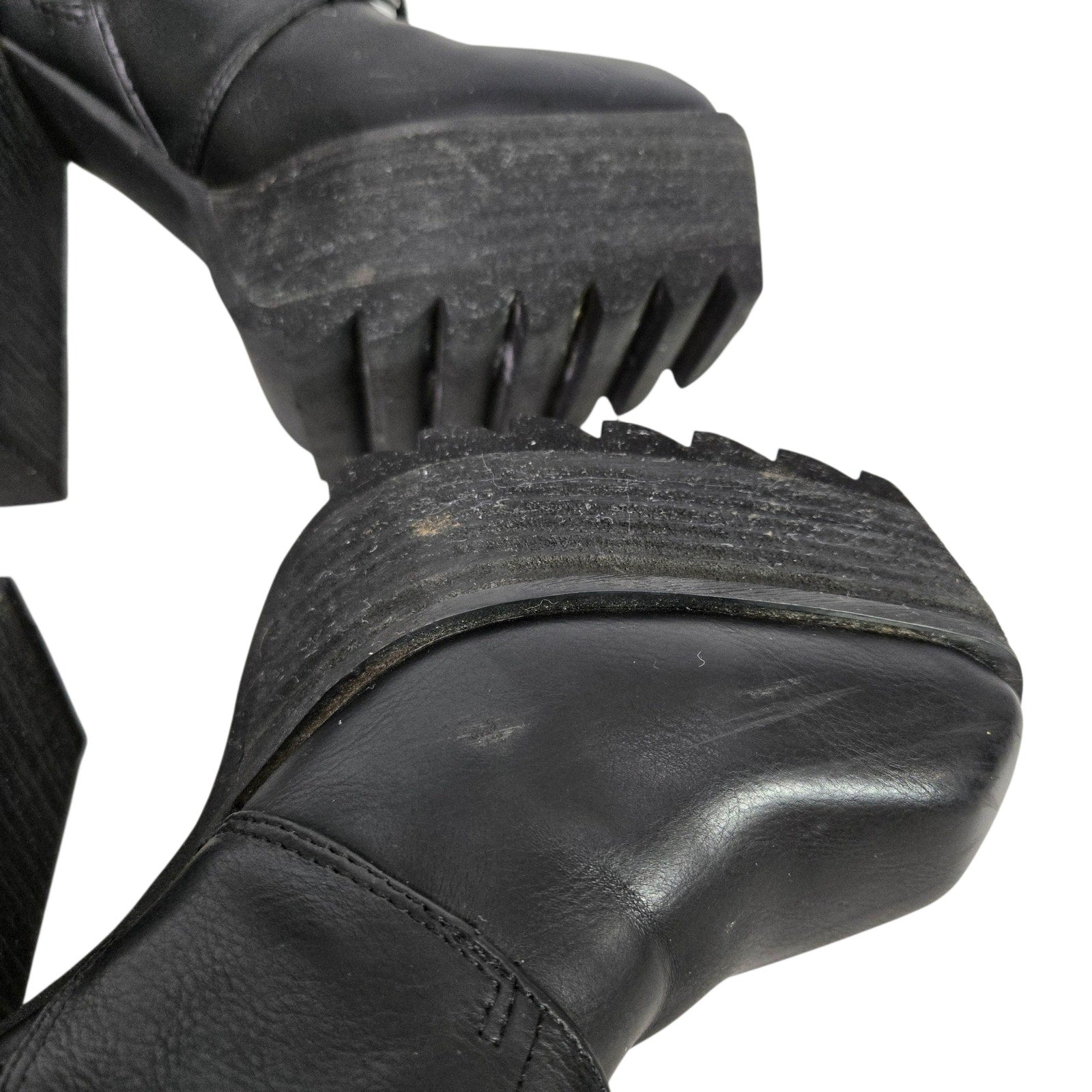 Darker Wavs Flanger Chunky Platform Boots Combat Black Square Toe Angular Retro 7