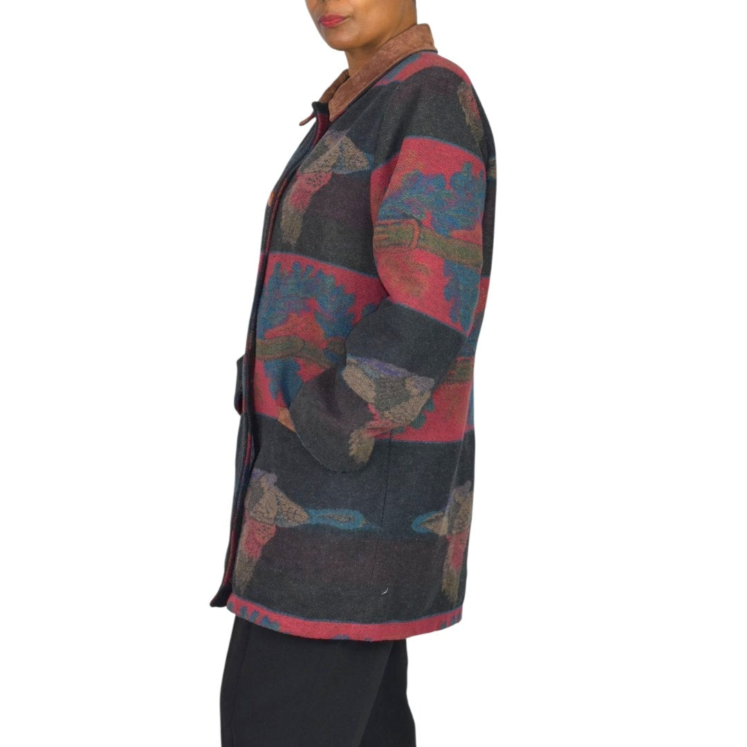 VINTAGE Flytime Tapestry Mallard Coat Italy Wool Duck Foliage Oversized Medium