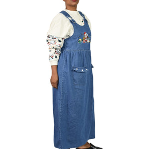 Westbound Vintage Christmas Dress Blue Jean Denim Pinafore Bib Overall Jumper Santa Claus Small