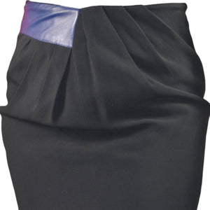 Raoul Two Tone Skirt Blue Leather Black Crepe Pencil High Waist Pleated Slit Small