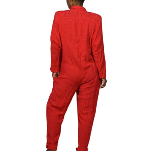 Vintage Arthur Max Blazer Jumpsuit Red One Piece Cotton Gauze Baggy Relaxed 90s Large