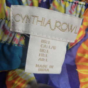 Cynthia Rowley Wrap Skirt Colorful Blue Tropical Foliage Leaf Print Tiered Sarong Large
