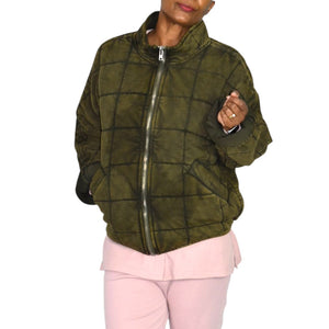 Free People Dolman Quilted Knit Jacket Green Olive Bomber Oversized Cotton Coat XS
