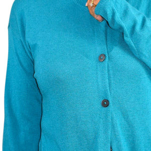 J Jill Longline Cardigan Sweater Green Teal Blue Long Duster Knit Classic Medium