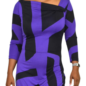 Diane Von Furstenberg Victorio Dress Purple Abstract Colorblock Print DVF Silk Jersey Sheath 8