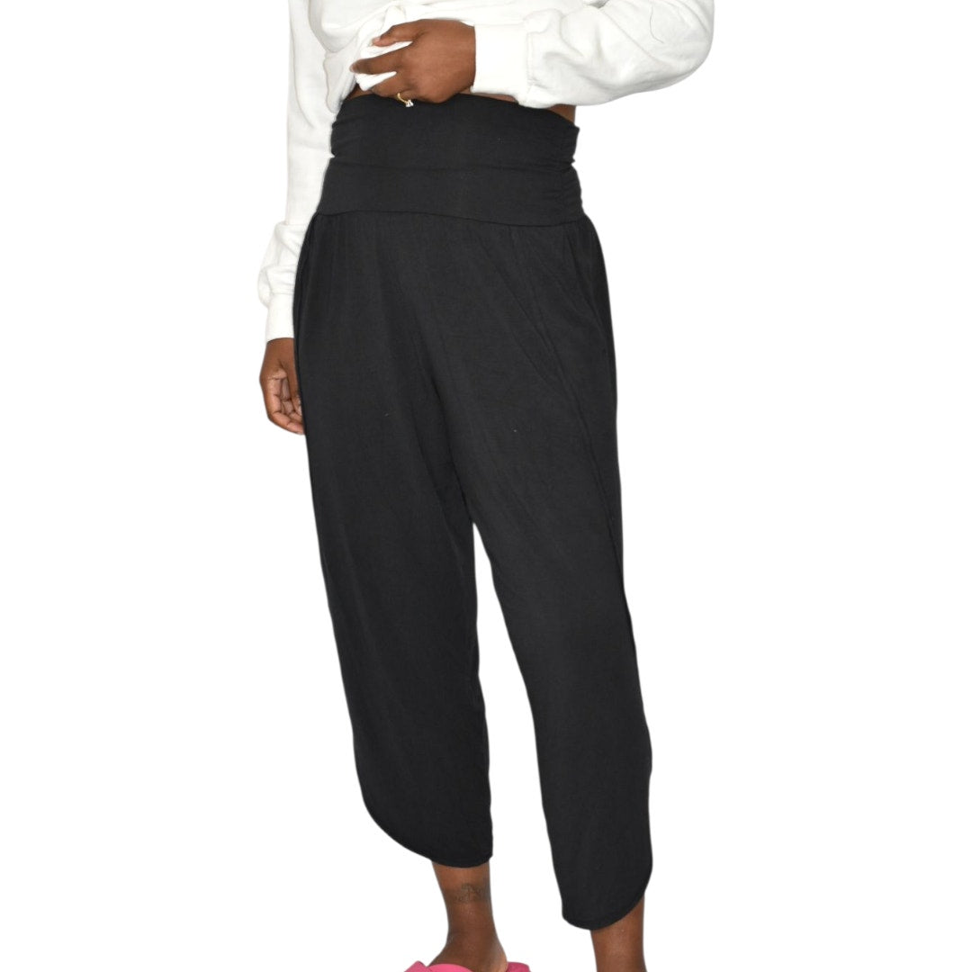 Athleta Flow With It Pant Pants Black Harem Tulip Hem Cropped Wide Leg Stretch Jersey Modal XS