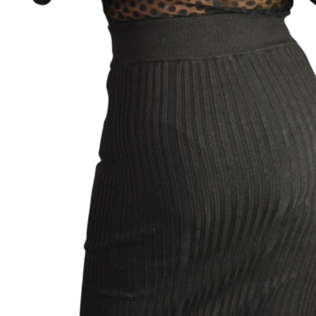 French Connection Jolie Knit Skirt Brown Stretch Pencil Midi Ribbed Texture Knee Length 2