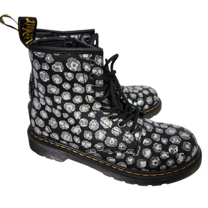 Dr Martens Junior Leopard Hydro Combat Boots Black Skulls Metallic Leather Ankle Girls 4