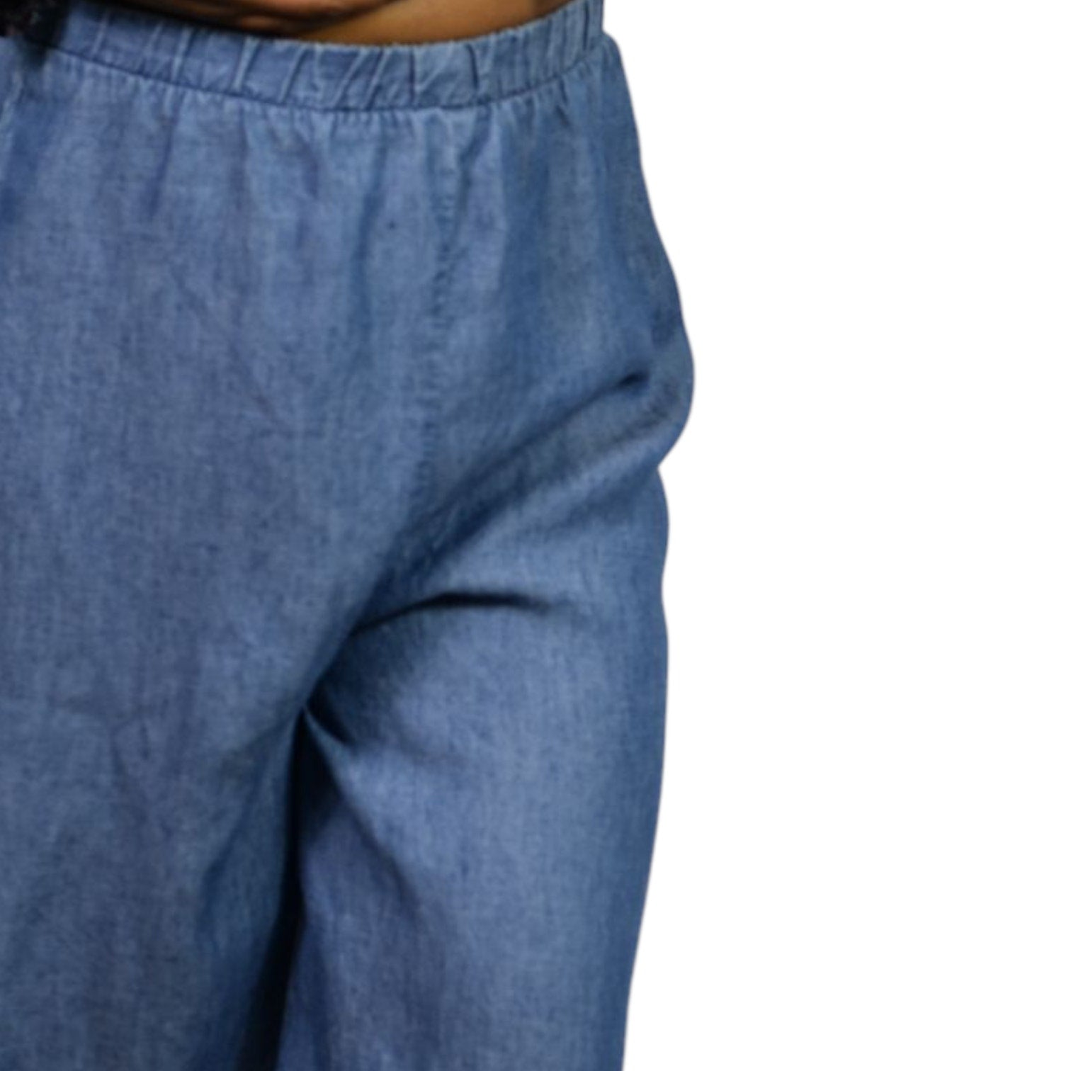 Show Me Your Mumu Explorer Pants Blue Chambray Flare Wide Leg High Waist Pull On Small