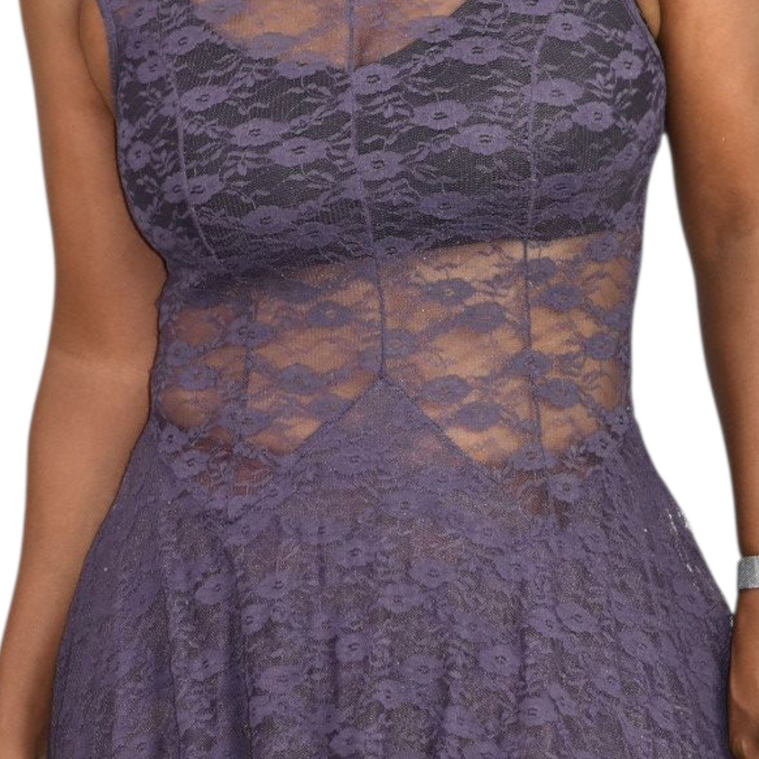 Free People French Courtship Slip Dress Purple Stretch Lace Sheer Midi Asymmetric Handkerchief Hem XS
