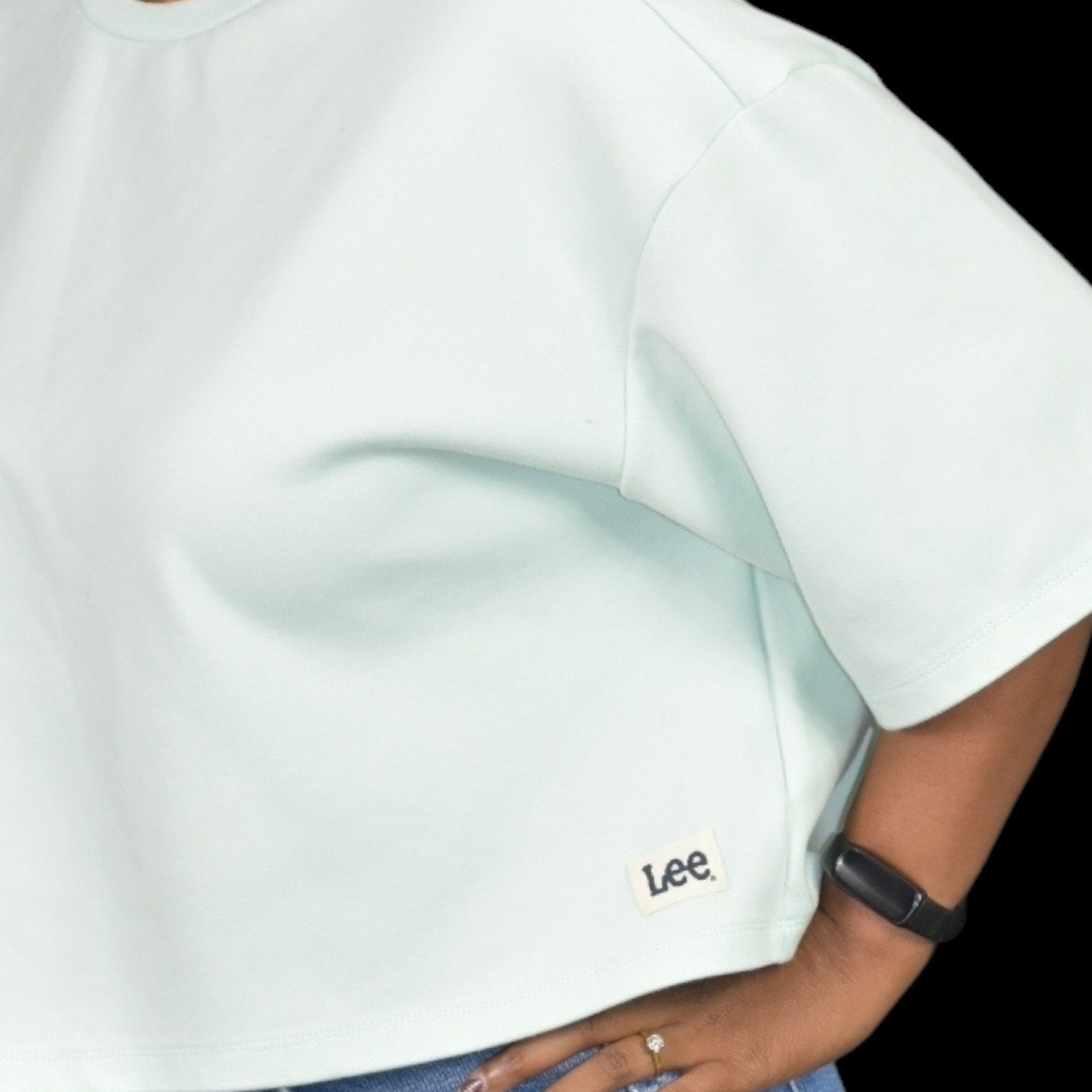 Lee Boxy Crop Tee Green Mint Pastel Top Crew Neck Short Sleeve T Shirt Retro Size Large