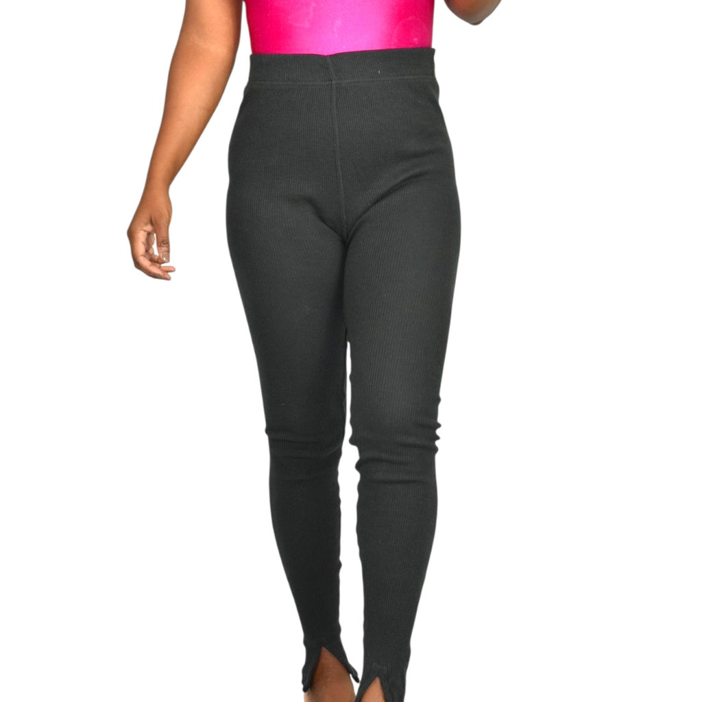 Free People Early Night Thermal Leggings Black Intimately Waffle Weave Split Hem Pants