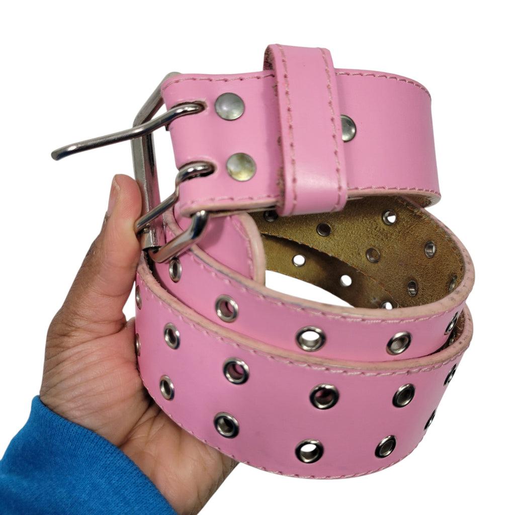 Two Prong Belt Light Pink Bubblegum Genuine Leather Double Hole Grommets Buckle Medium