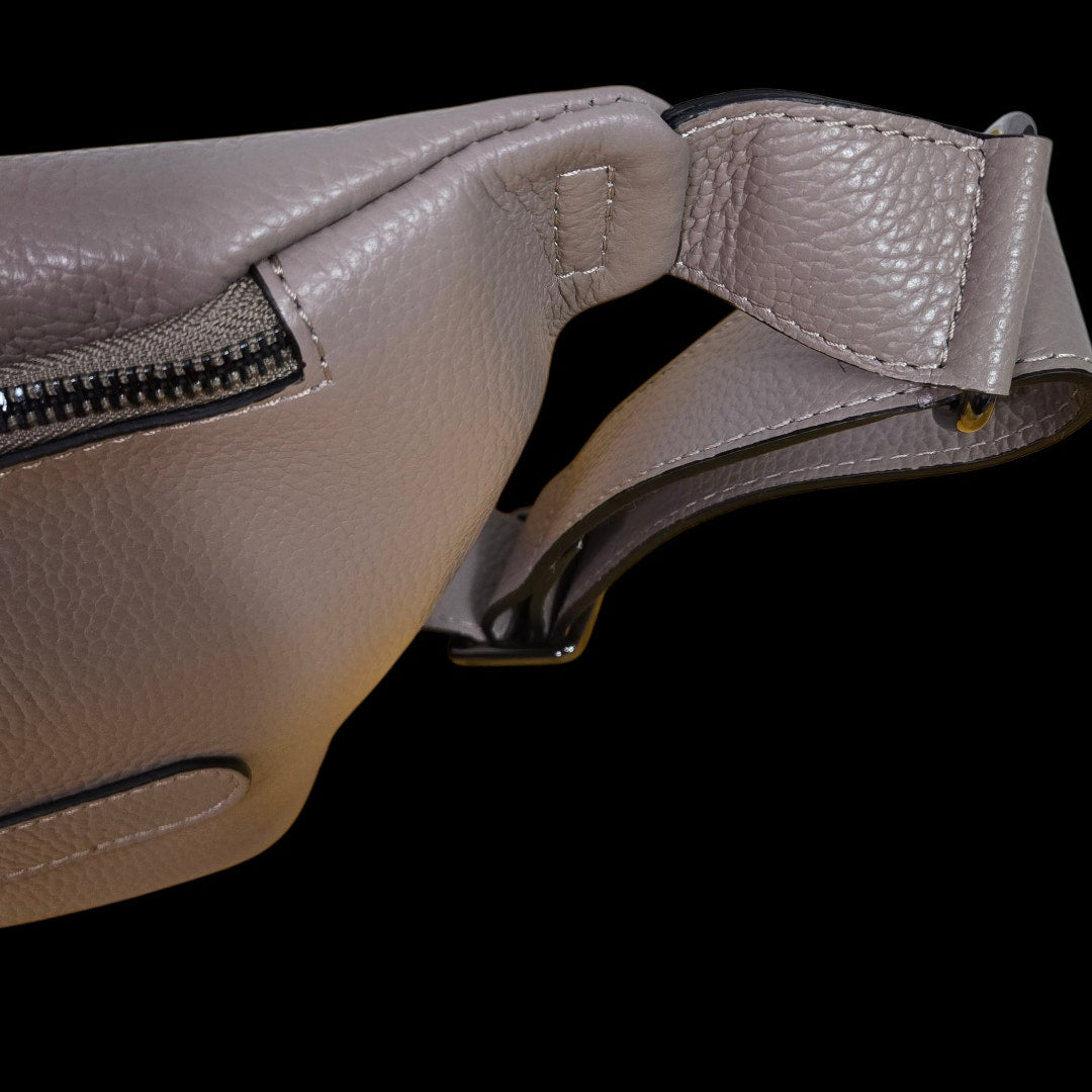 Mario Valentino Mickey Belt Bag Taupe Leather Crossbody Sling Adjustable Bum Waist Pouch Fanny Pack