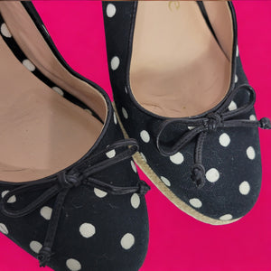 Kate Spade Panama Nights Wedge Black Polka Dot Heels Espadrille Canvas Slingback Size 7.5