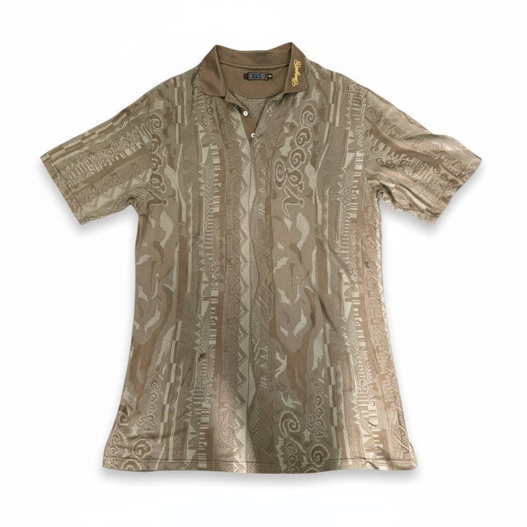 Vintage Coogi Knit Polo Shirt Brown Neutral Textured Logo Spellout Y2K Henley Cotton Textured XXXL