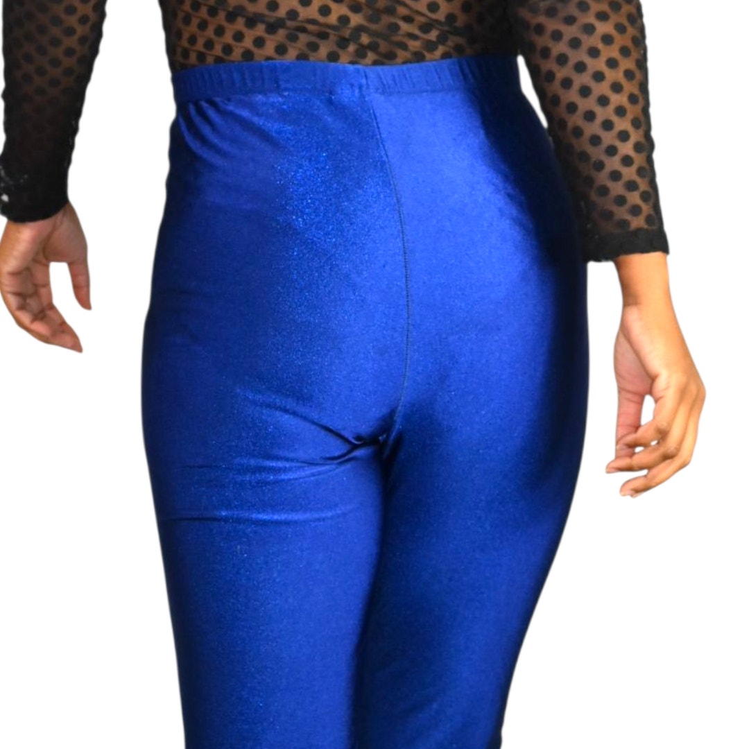 Vintage Hanes Shiny Leggings Blue Aerobics Fitness 90s Activewear Yoga Nylon XL