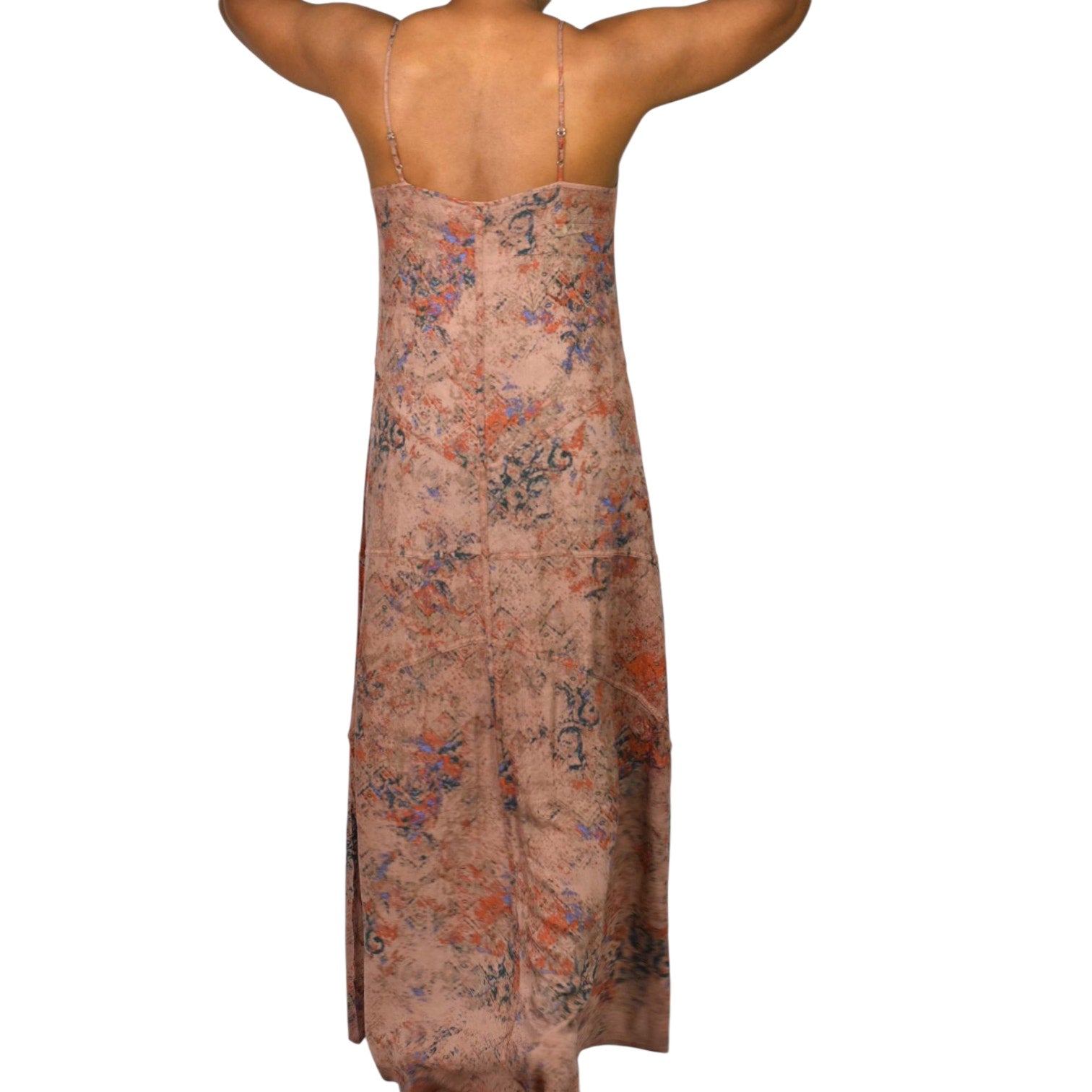 Hinge Slip Dress Brown Print Maxi Rayon Sundress Spaghetti Straps Lounge Tent Flowy Simple Small