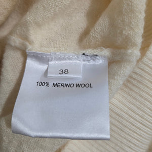 Frenken Rock Knit Top Off White Beige Wool Batwing Drop Sleeve Ribbed Crew Neck Medium