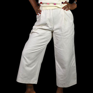 Zara Wide Leg Cropped Pants Beige Linen Trouser Pleat Front High Waist Cotton Small