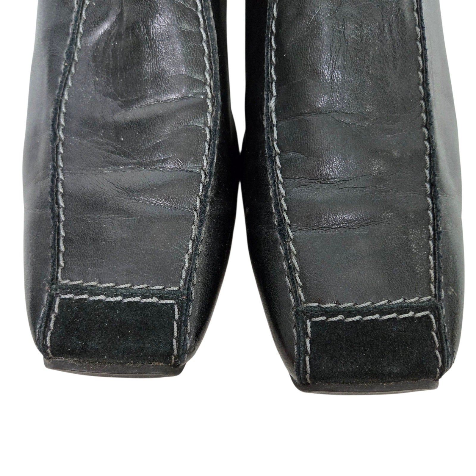 Paul Green Lucy Square Toe Loafers Black Leather Suede Shoes Slip On Low Wedge Comfort 9