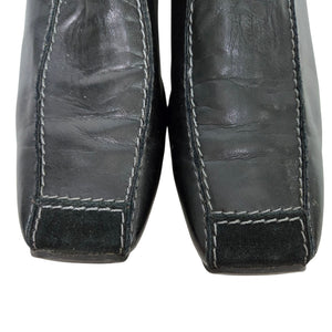 Paul Green Lucy Square Toe Loafers Black Leather Suede Shoes Slip On Low Wedge Comfort 9