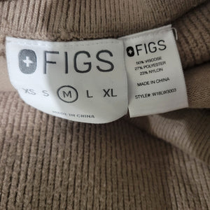 FIGS Knit Loungewear Pants Tan Latte Ribbed Knit Straight Pull On Drawstring Size Medium