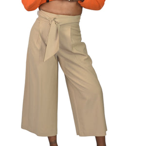 Club Monaco Wide Leg Crop Trousers Tan Tailored Pants Belted Flare Wool Khaki High Waist Gaucho 0