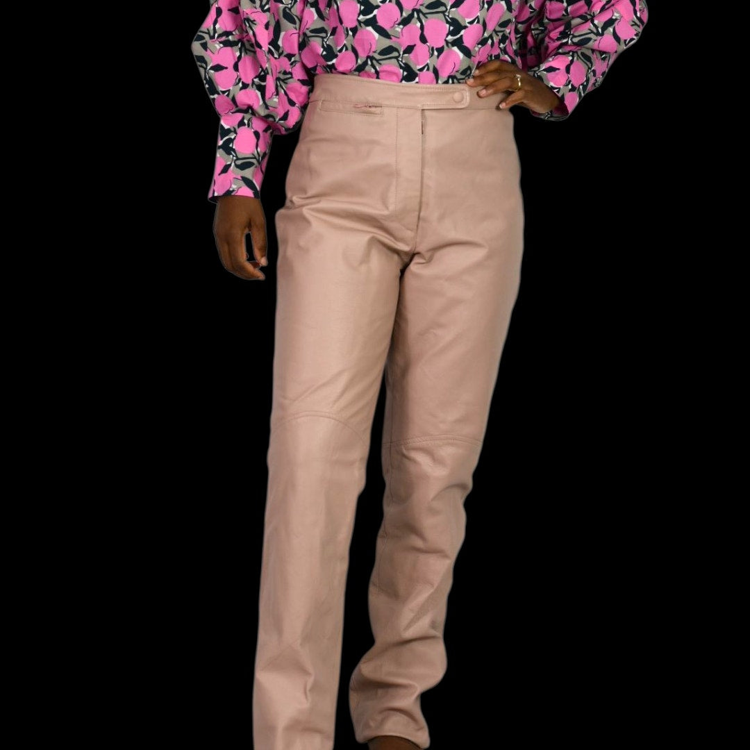Vintage Wilsons Maxima Leather Pants Pink Blush Straight High Waist Deadstock 28 6