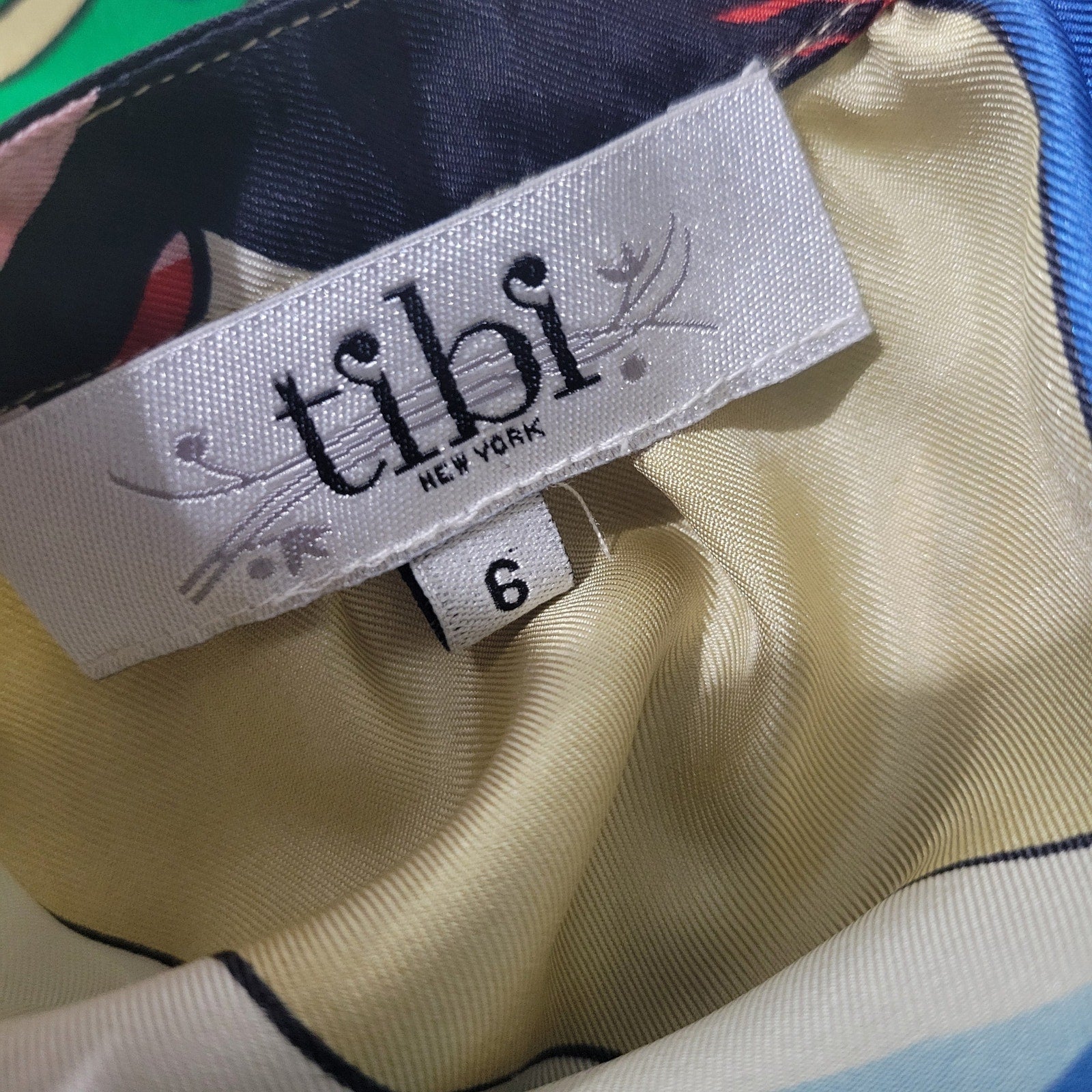 TIBI Silk Printed Tunic Yellow Colorful Peacock Jeweled Studded Blue Cutouts Birds 6
