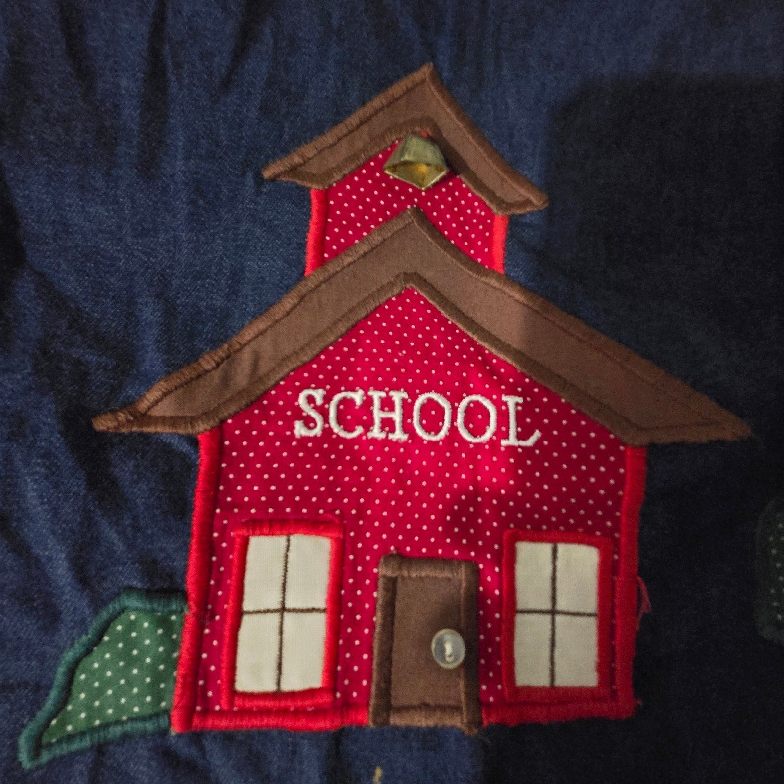 Vintage Betsys Denim Pinafore Dress Blue Teacher Applique Smock Patchwork Long School Medium