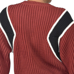 Frame Balloon Sleeve Sweater Red Chunky Fisherman Rib Knit Cropped Colorblock Size Small