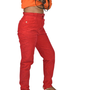 Vintage Cambridge Dry Goods Stirrup Pants Red Corduroy Straight High Waist Cotton Stretch Retro 8