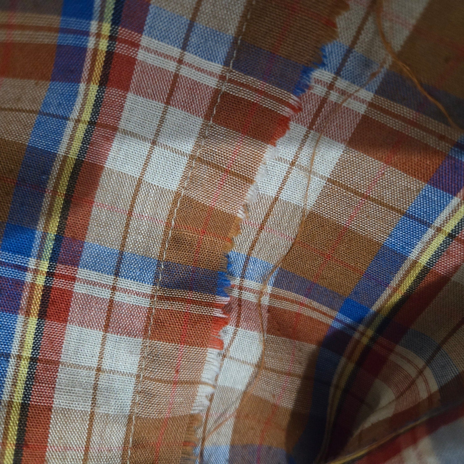 Vintage Plaid Ruffle Blouse Brown Victorian High Neck Shirt Homemade Yoked Small
