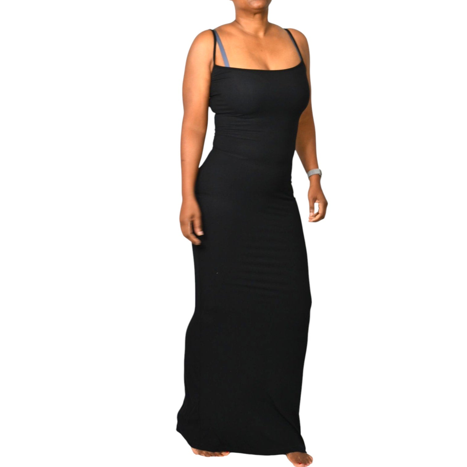SKIMS Long Slip Dress Black Ribbed Tank Maxi Jersey Stretch Modal Soft Lounge Large