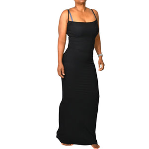 SKIMS Long Slip Dress Black Ribbed Tank Maxi Jersey Stretch Modal Soft Lounge Large