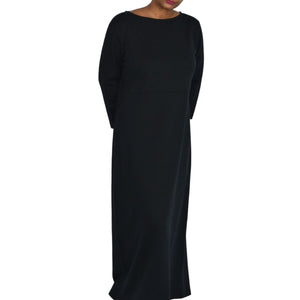 Hanna Andersson Jersey Maxi Dress Black Stretch Knit Column Ponte Sheath Casual Cotton Jewel Neck Size Large