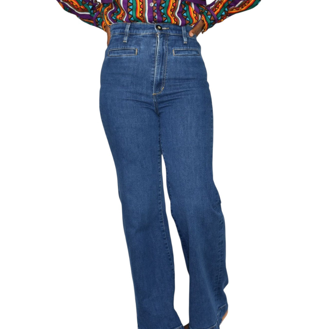Joes The Kate Jeans Blue High Rise Wide Leg Retro Medium Wash Stretch Denim Impressive Trouser 26