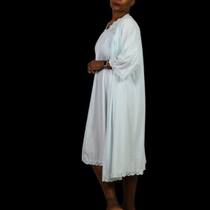 Vintage Shadowline Peignoir Set Blue Baby Powder Chiffon Sheer Nylon Negligee Gown Robe XL