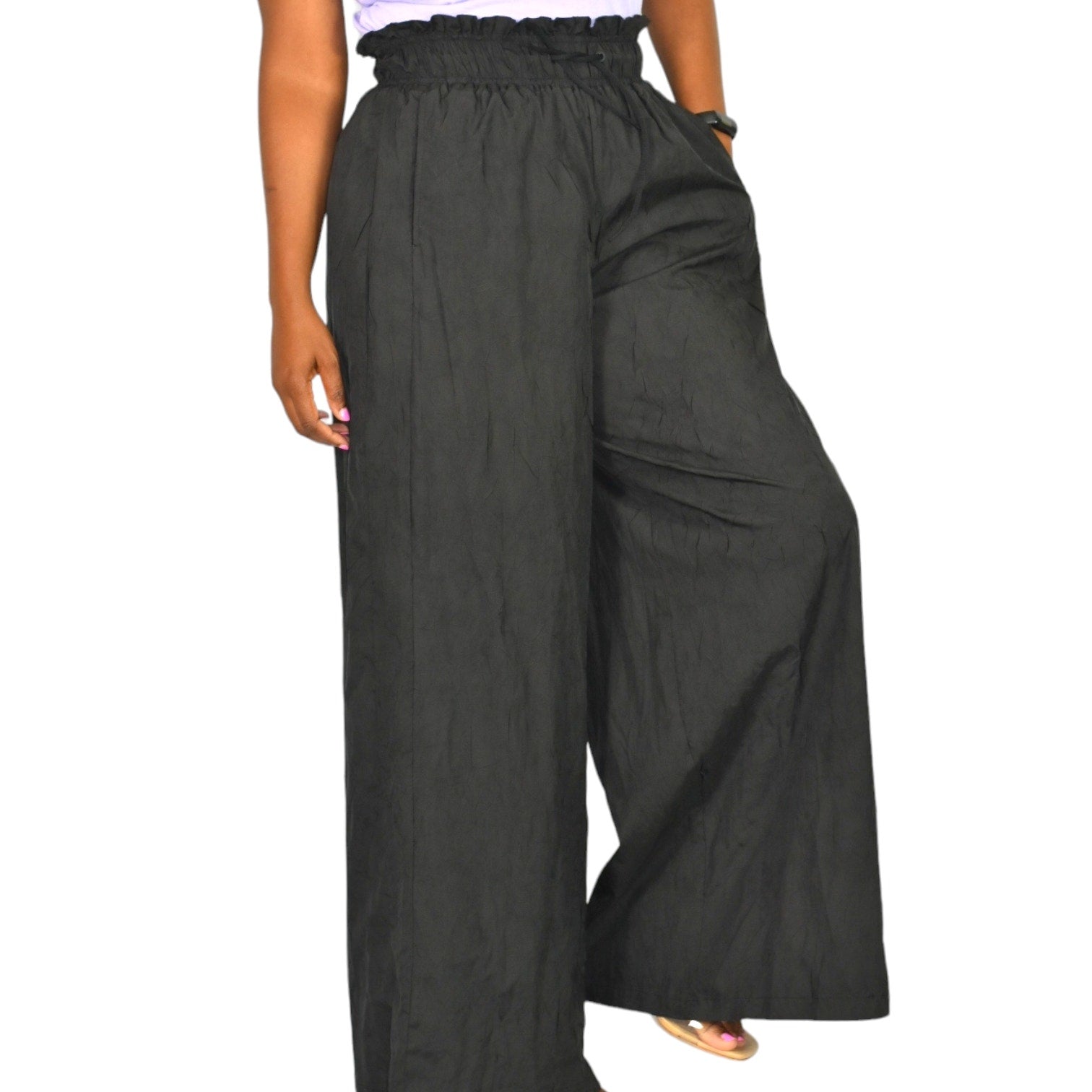 Basin Range Pants Black Parachute Wide Leg Pull On Palazzo High Waist Drawstring Size XS