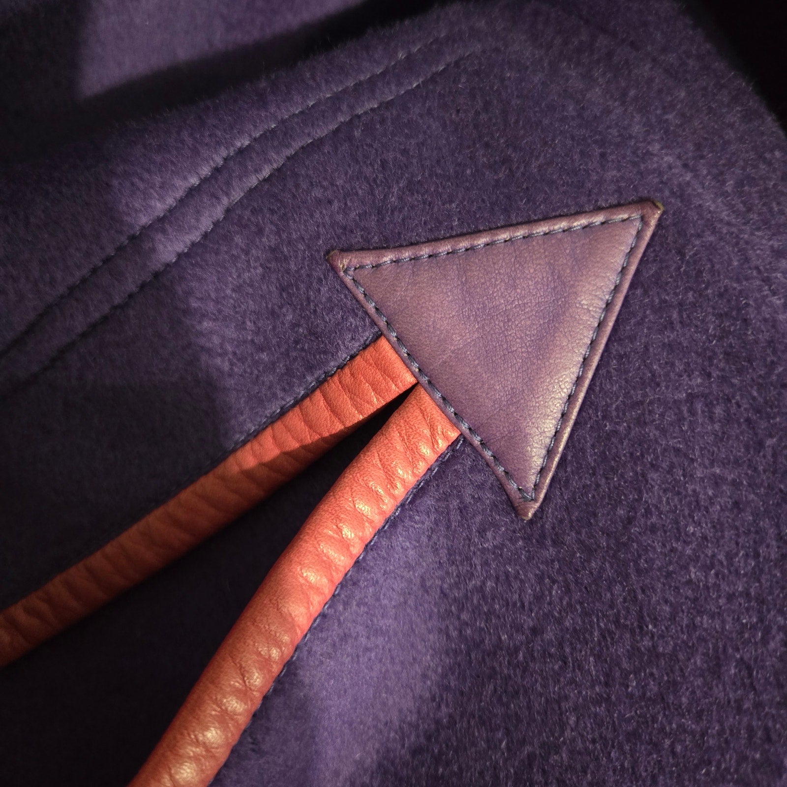 Vintage Purple Maxi Coat 90s Zip Felted Wool Blend Oversized Leather Trim Long Large OSFM