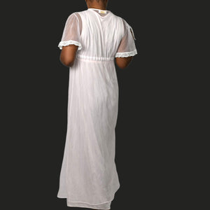 Vintage Katz Peignoir Set Baby Pink Chiffon Sheer Nylon Negligee Gown Robe Large